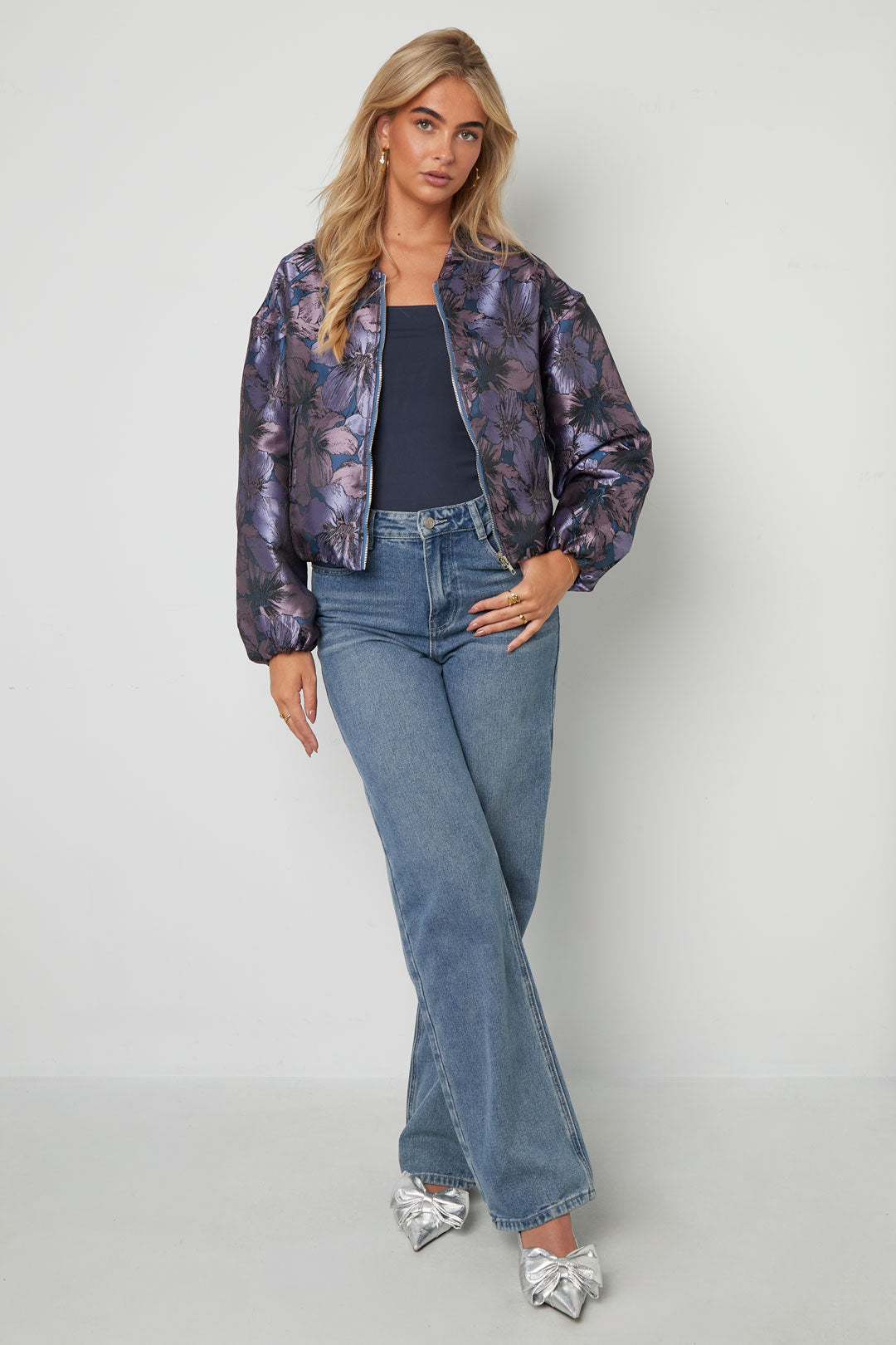 damen bomberjacke blumendruck | polyester | mehrfarbig