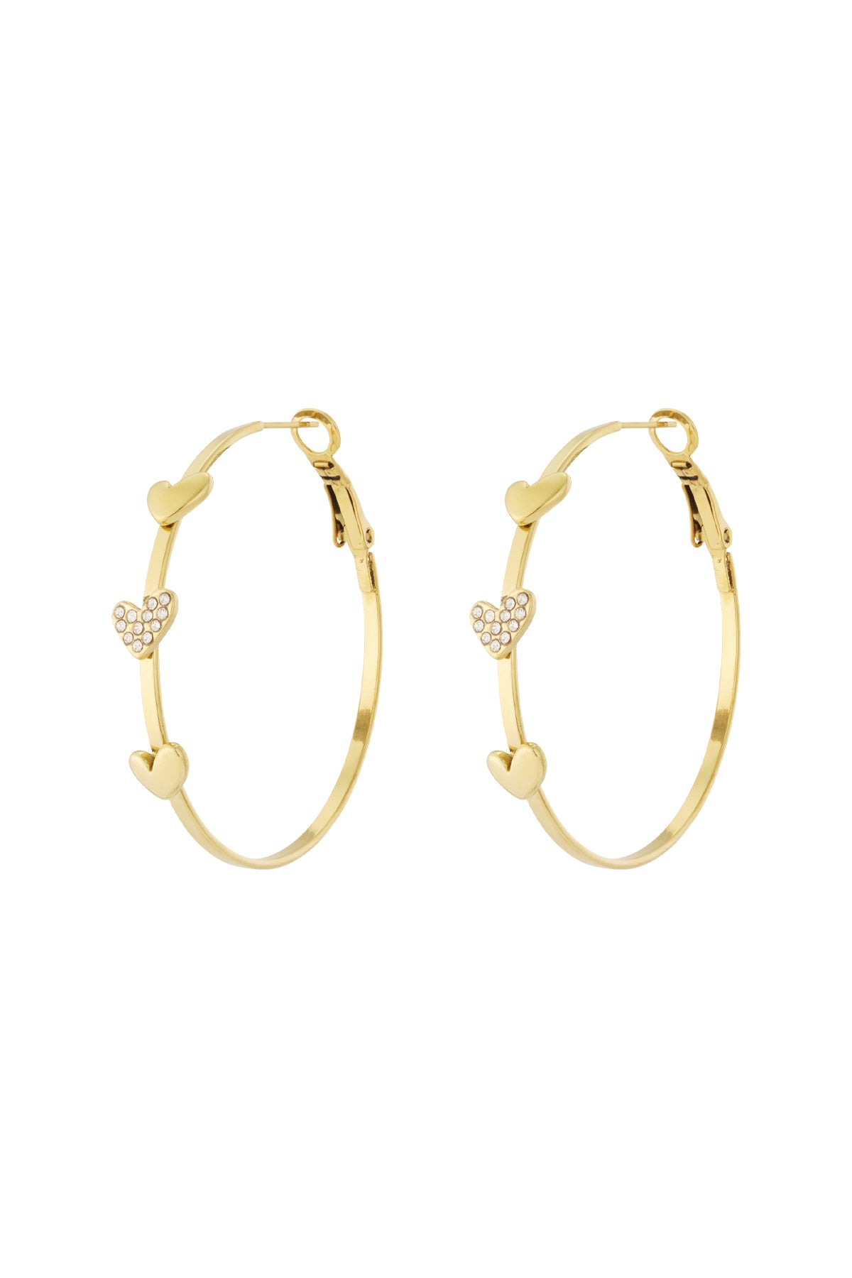 Damen Creolen 3 Herzen Strass | Edelstahl | Goldfarbe