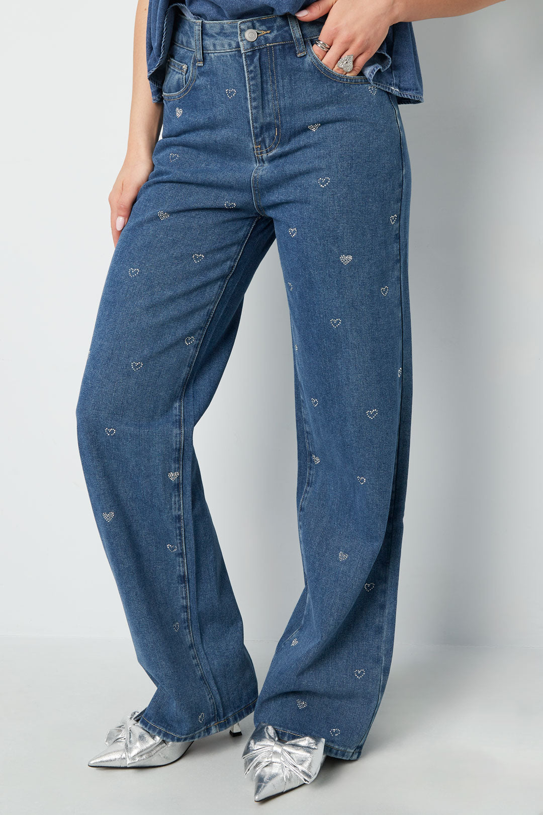 Damen Jeans Herzstickerei | Baumwolle | Blau