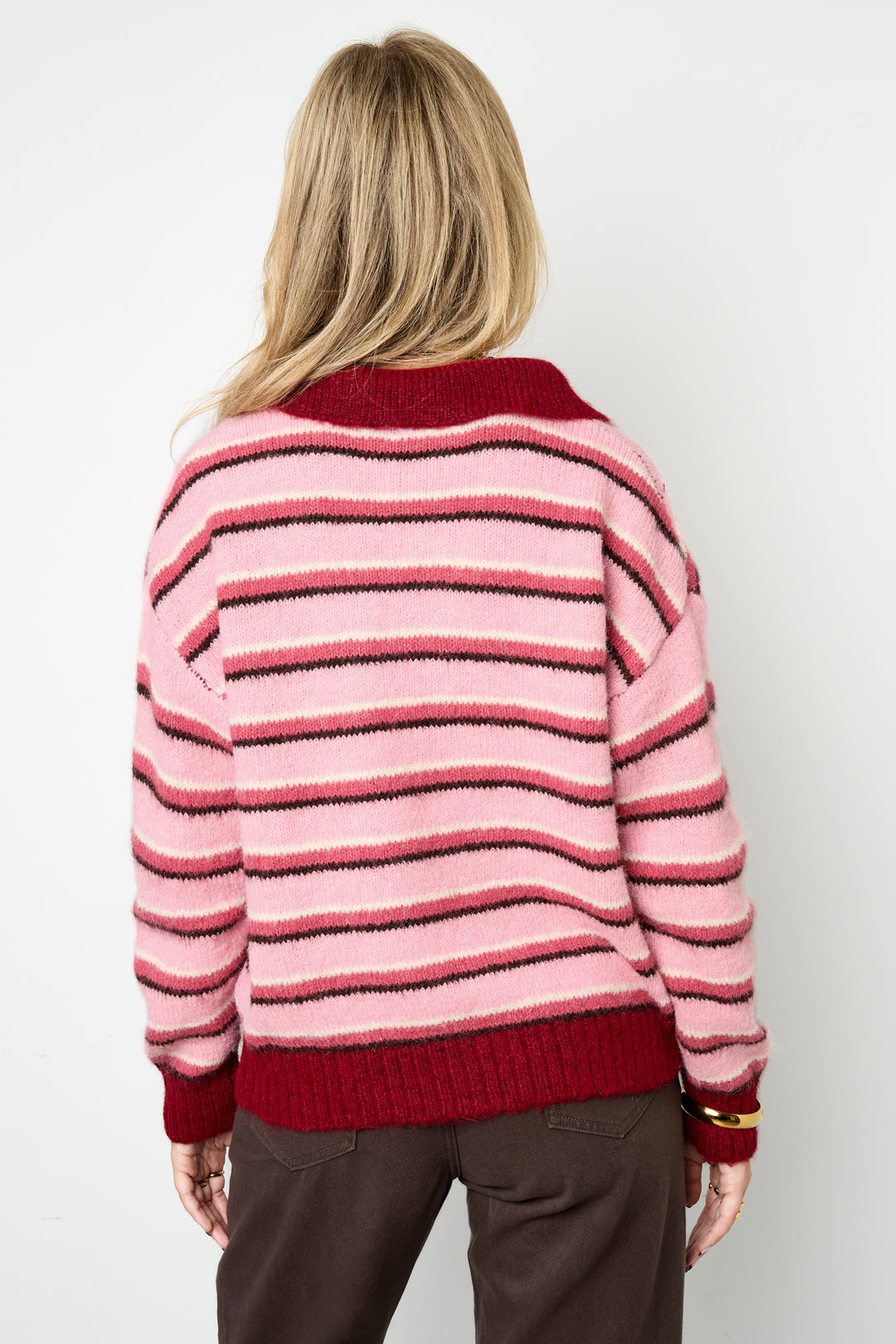 Damen Polopullover Streifen Strick | Polyester | Mehrfarbig