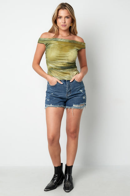 Damen Denim Shorts Hoher Bund Fransensaum | Denim | Blau