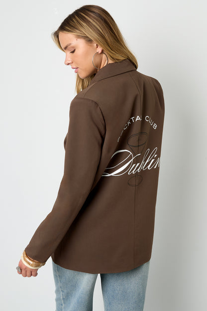 Damen Blazer Gewebt | Letter-Print | Kaffeebraun & Grau