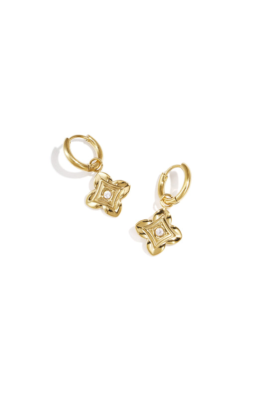 Damen Ohrhänger Blume Zirkon | Edelstahl | Goldfarbe & Silberfarbe
