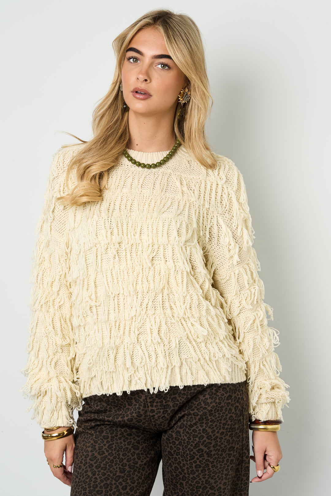 Damen Pullover Fransen Oversize | Acryl | Mehrfarbig