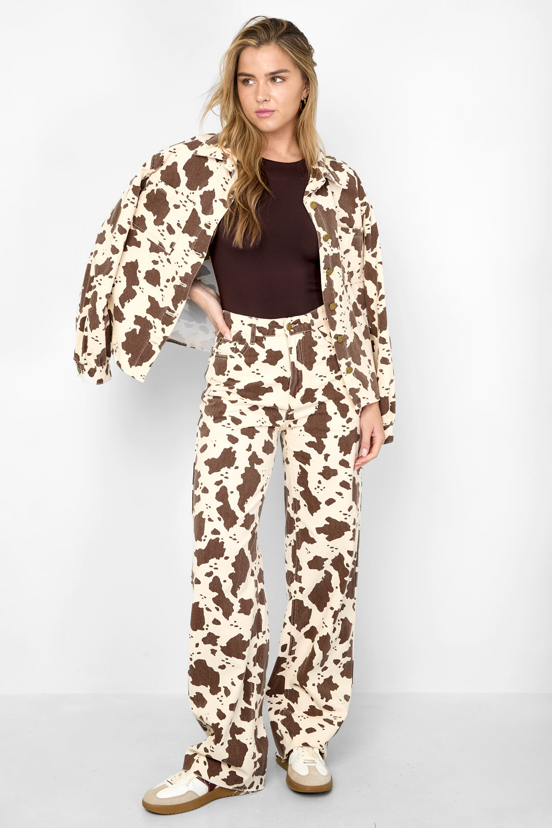 Damen Hose Leopardenmuster | Baumwolle | Weiß