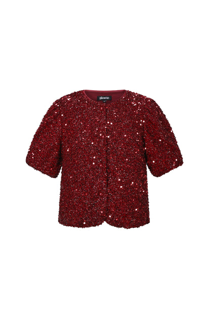 Damen Top Pailletten Kurzarm Elegance | Polyester | Mehrfarbig