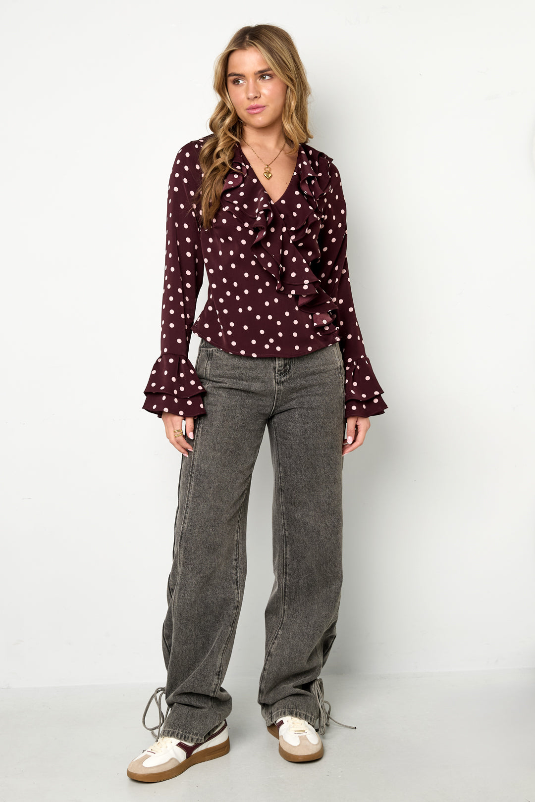 gewebte polyesterfaser damen-bluse elegante punkte
