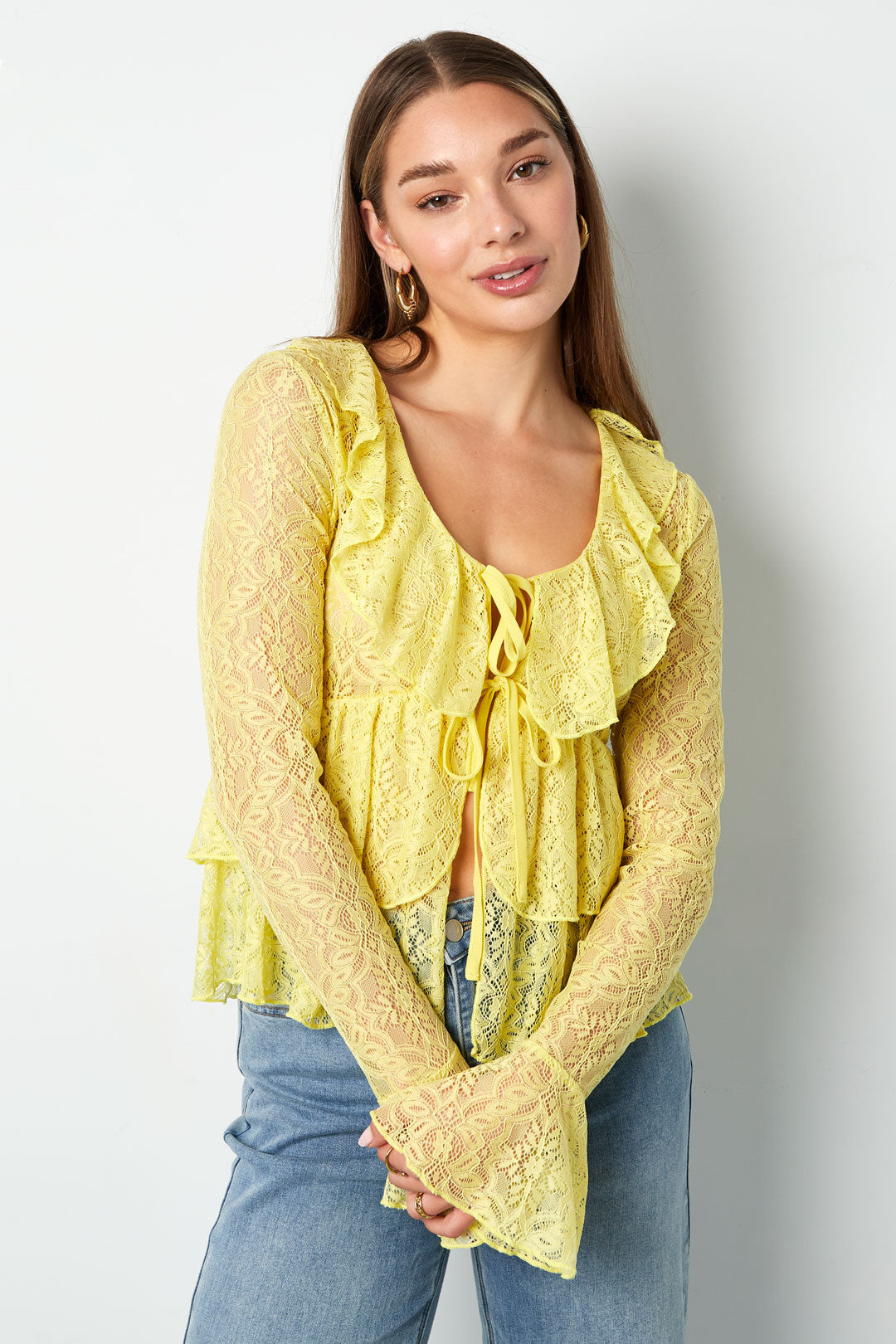 damen top spitze volant langarm | spitze | mehrfarbig