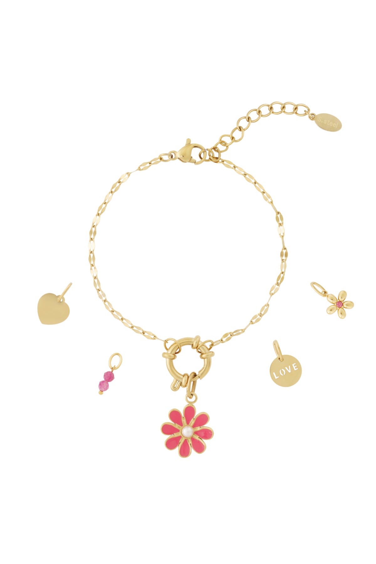 damen armband rote blume | vergoldet | goldfarbe