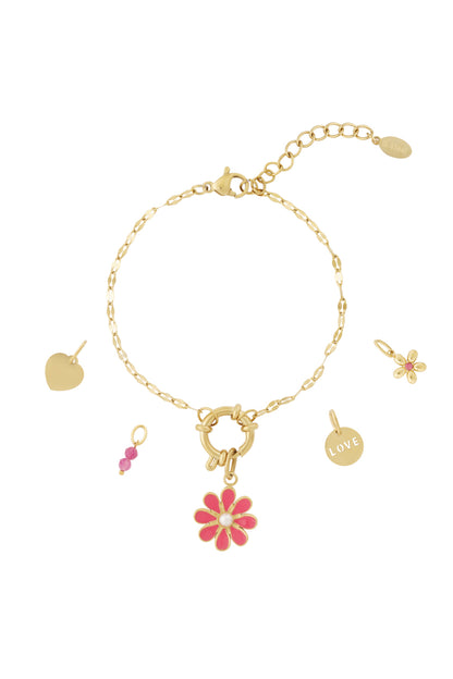 Damen Armband Rote Blume | Vergoldet | Goldfarbe