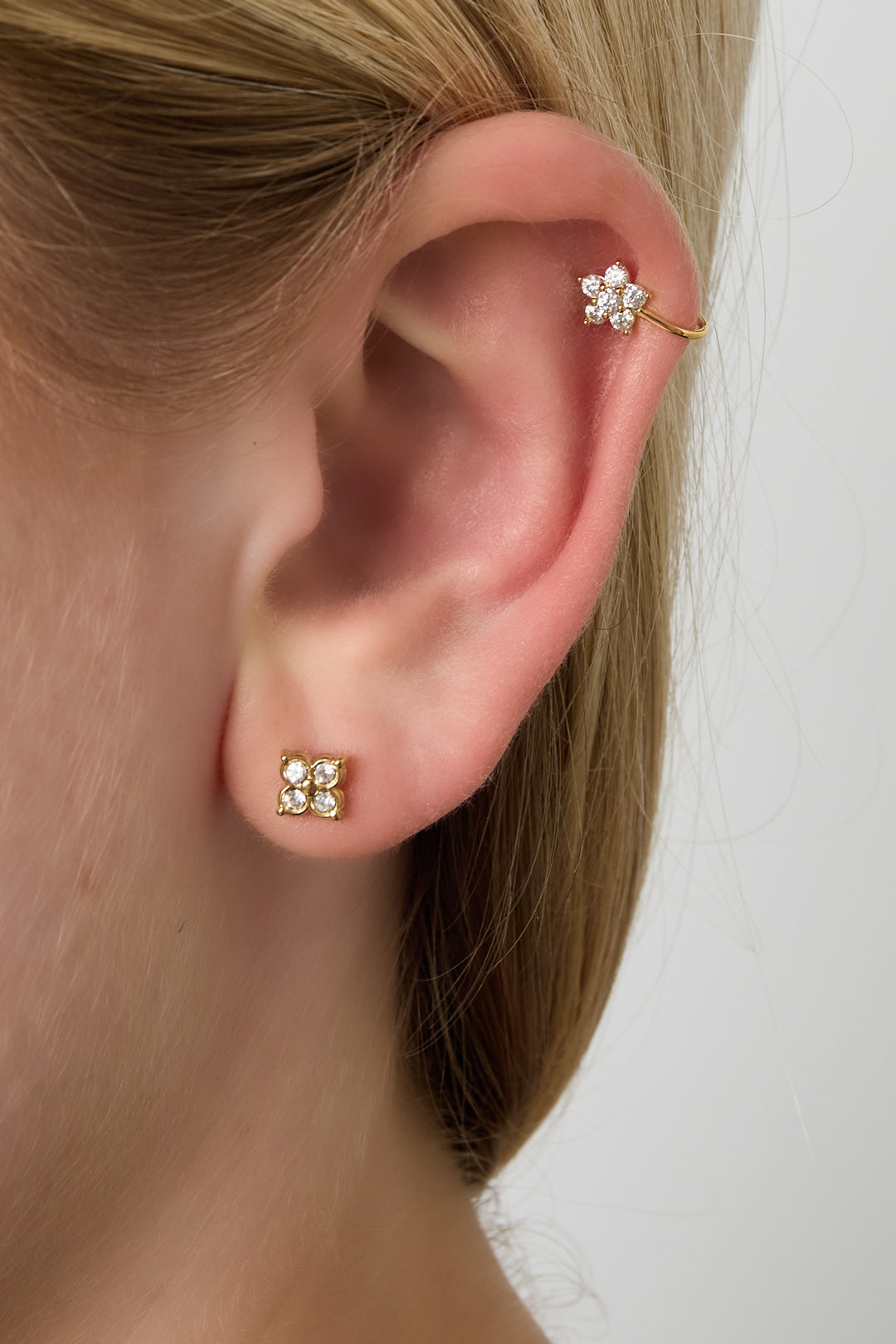 Damen Ear Cuff & Nasenmanschette Geblümt Zirkon | Kupfer | Goldfarbe & Silberfarbe