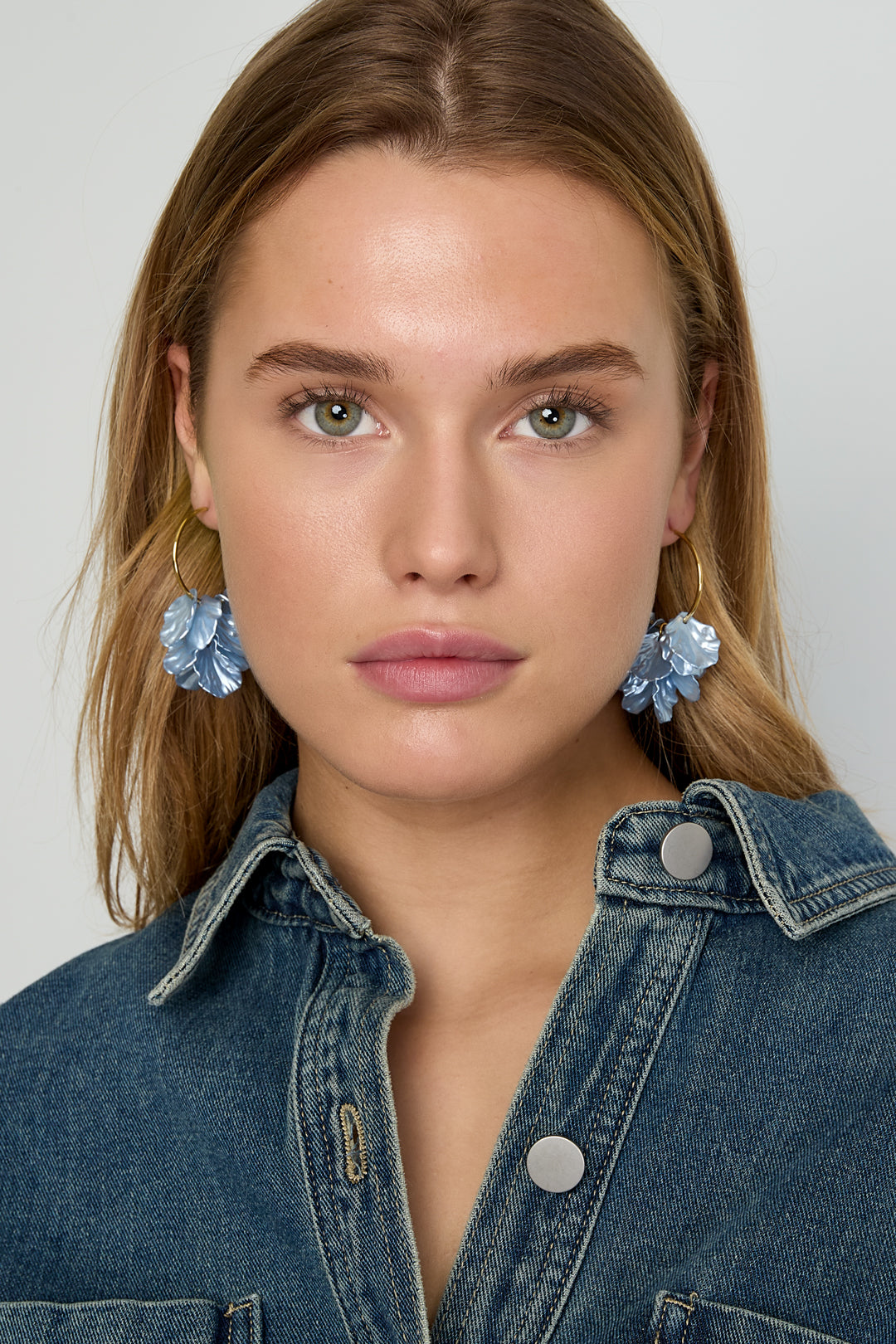 Damen Creolen Blumendesign | Edelstahl | Hellrosa & Babyblau & Rosenrot