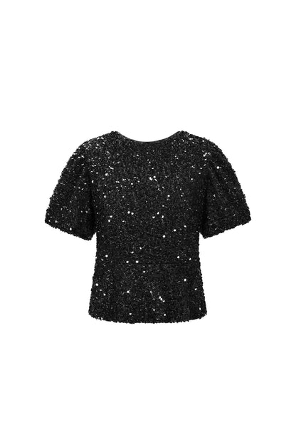 Damen Top Pailletten Kurzarm Casual | Polyester | Mehrfarbig