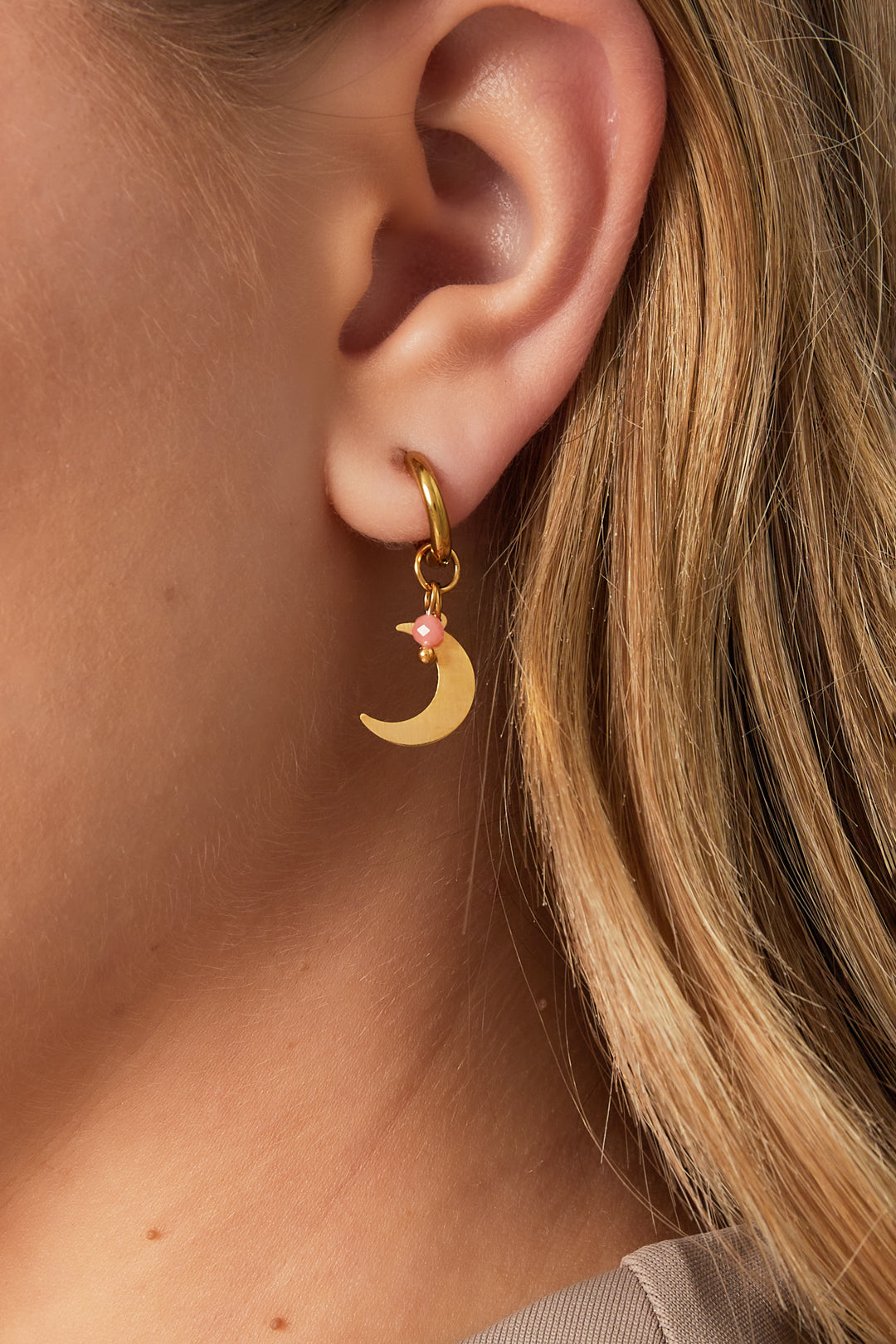Damen Ohrringe Mond & Perle 14K | Edelstahl vergoldet | Rosa & Blau