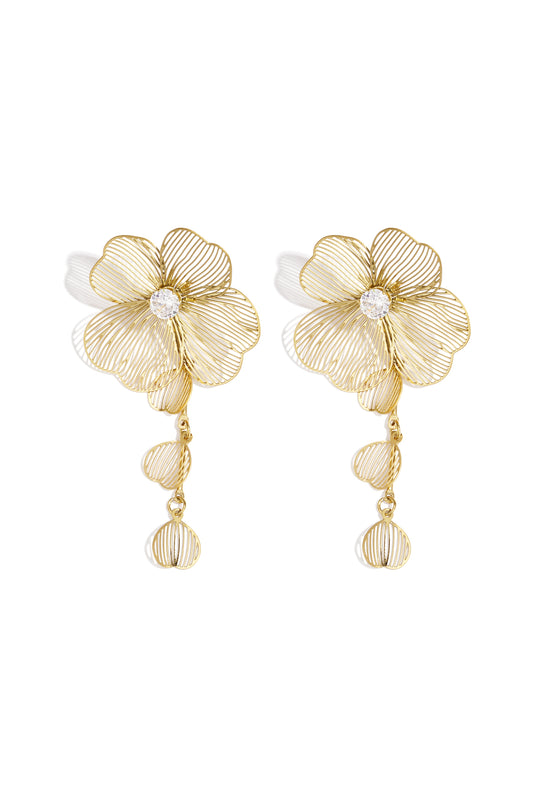 Damen Ohrhänger Blume Strass | Edelstahl | Goldfarbe & Silberfarbe
