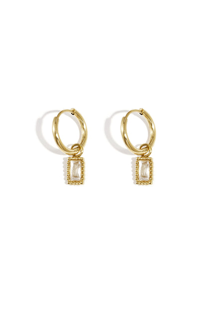 Damen Ohrringe Schleife Zirkon Rechteck | Edelstahl | Rosa, Gold & Grün