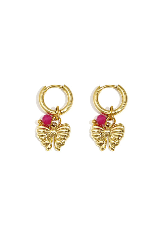 Damen Ohrringe Schleife Perle 14K | Vergoldet | Lavendel, Rosenrot & Orange