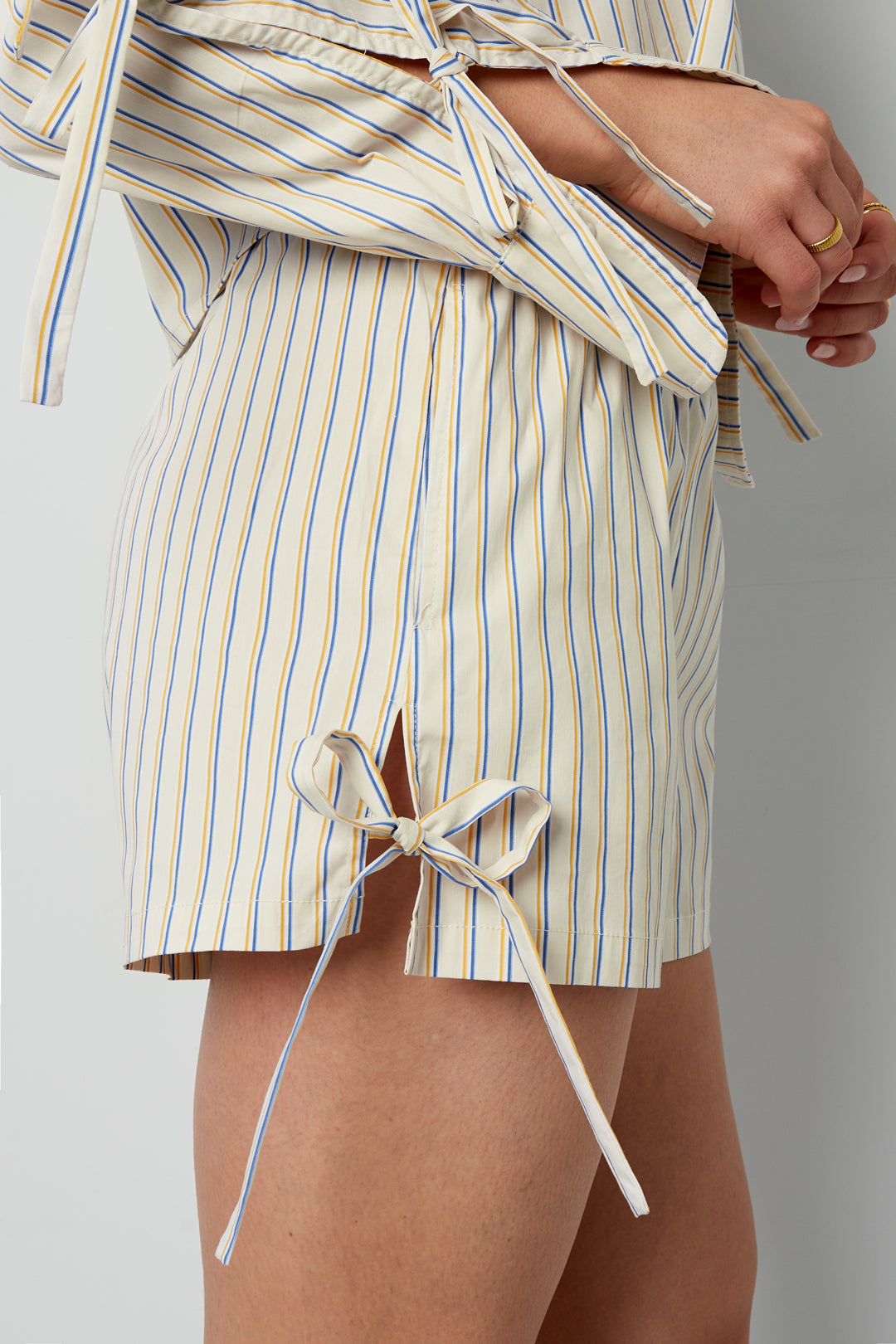 Damen Shorts Streifen Bindeband | Baumwolle | Mehrfarbig