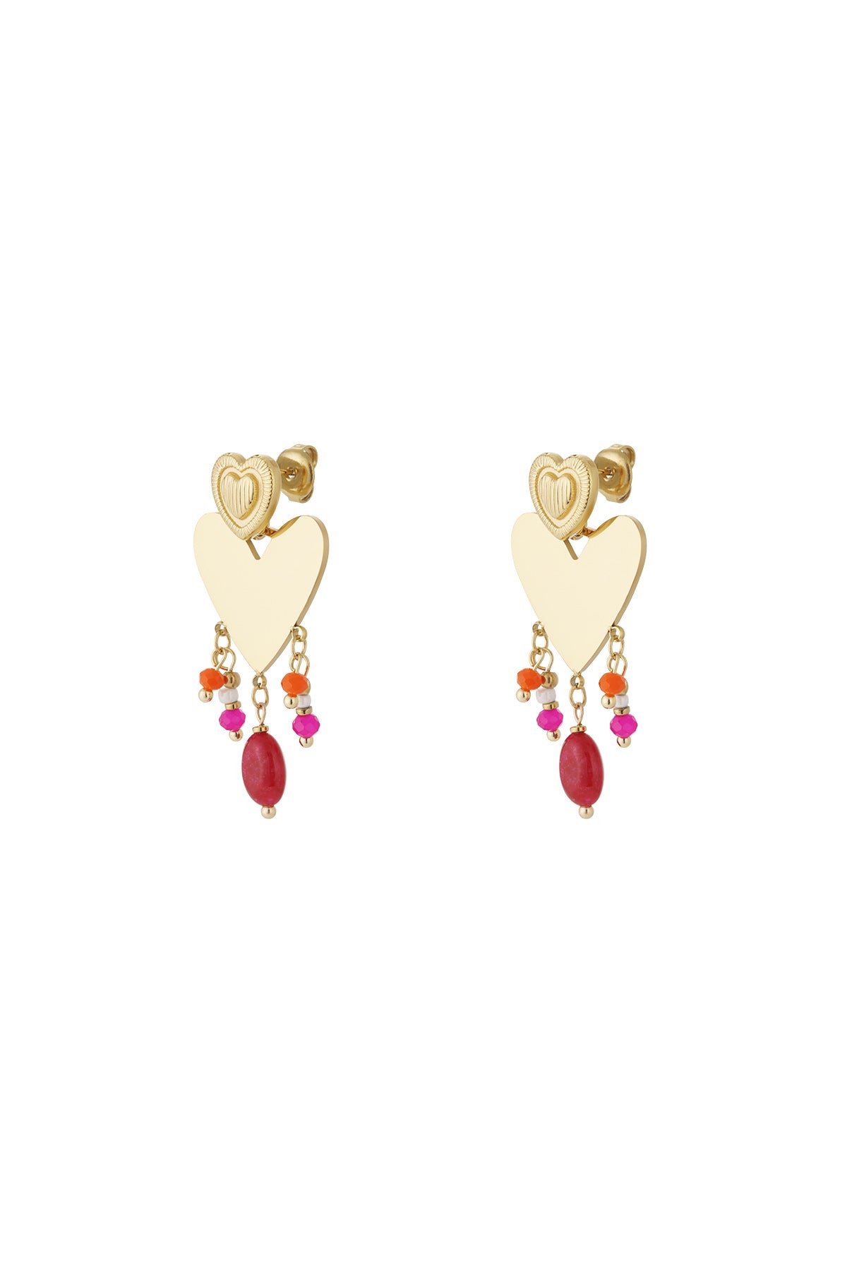damen ohrhänger herz-tropfen pastell 14k | vergoldet | fuchsie & rosa