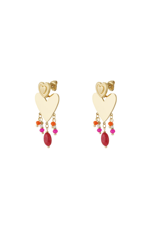 Damen Ohrhänger Herz-Tropfen Pastell 14K | Vergoldet | Fuchsie & Rosa