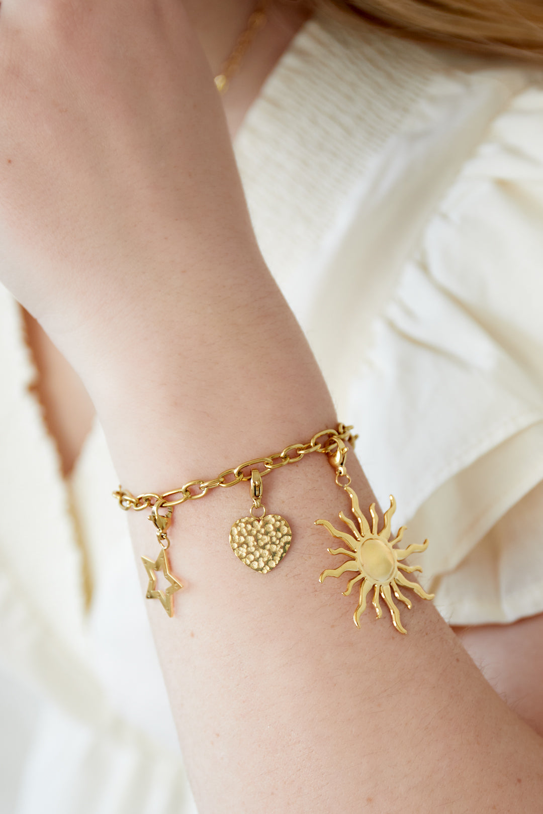 Damen Armband Sonne Herz Stern | Vergoldet | Goldfarbe