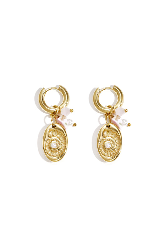 Damen Ohrringe Kristall Perlen Muschel | Edelstahl | Goldfarbe & Silberfarbe