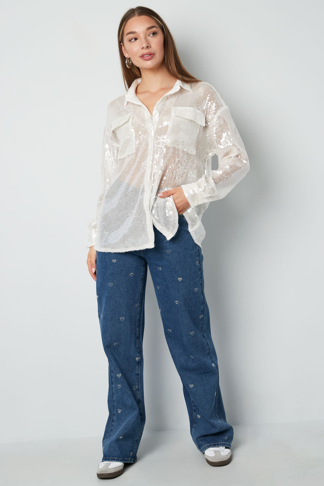 damen jeans herzstickerei | baumwolle | blau