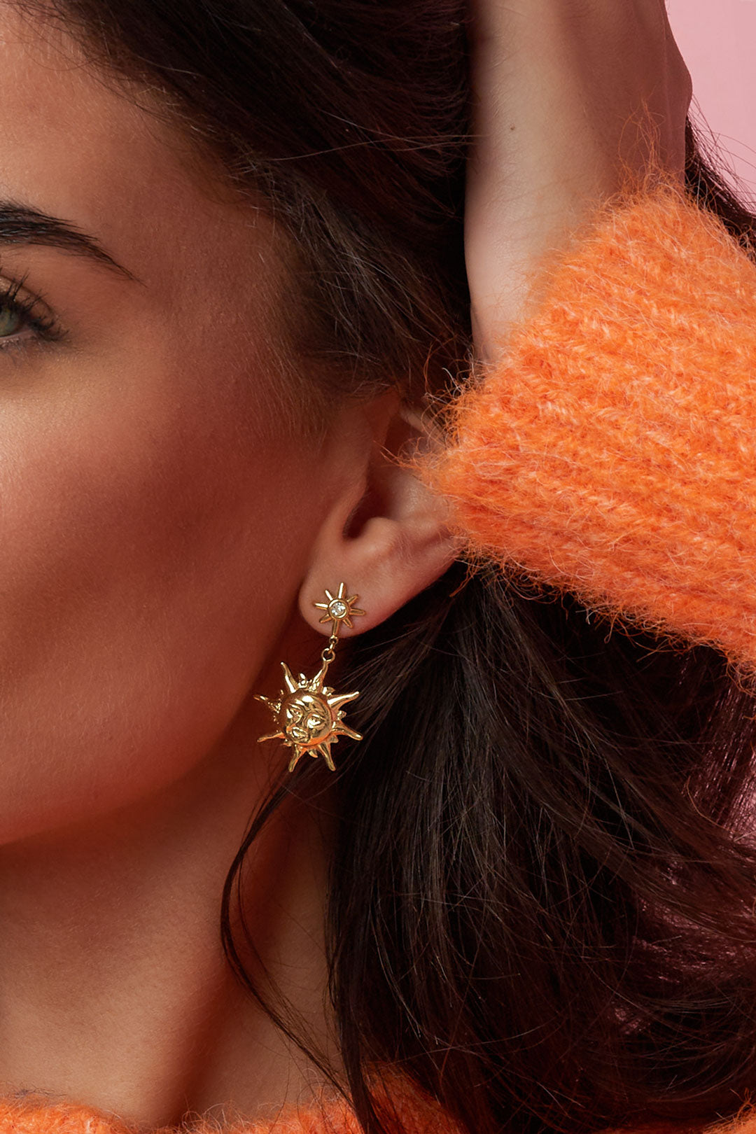 Damen Ohrringe Sonne Strass | Edelstahl | Goldfarbe & Silberfarbe