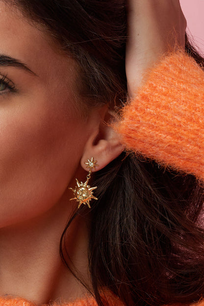 Damen Ohrringe Sonne Strass | Edelstahl | Goldfarbe & Silberfarbe