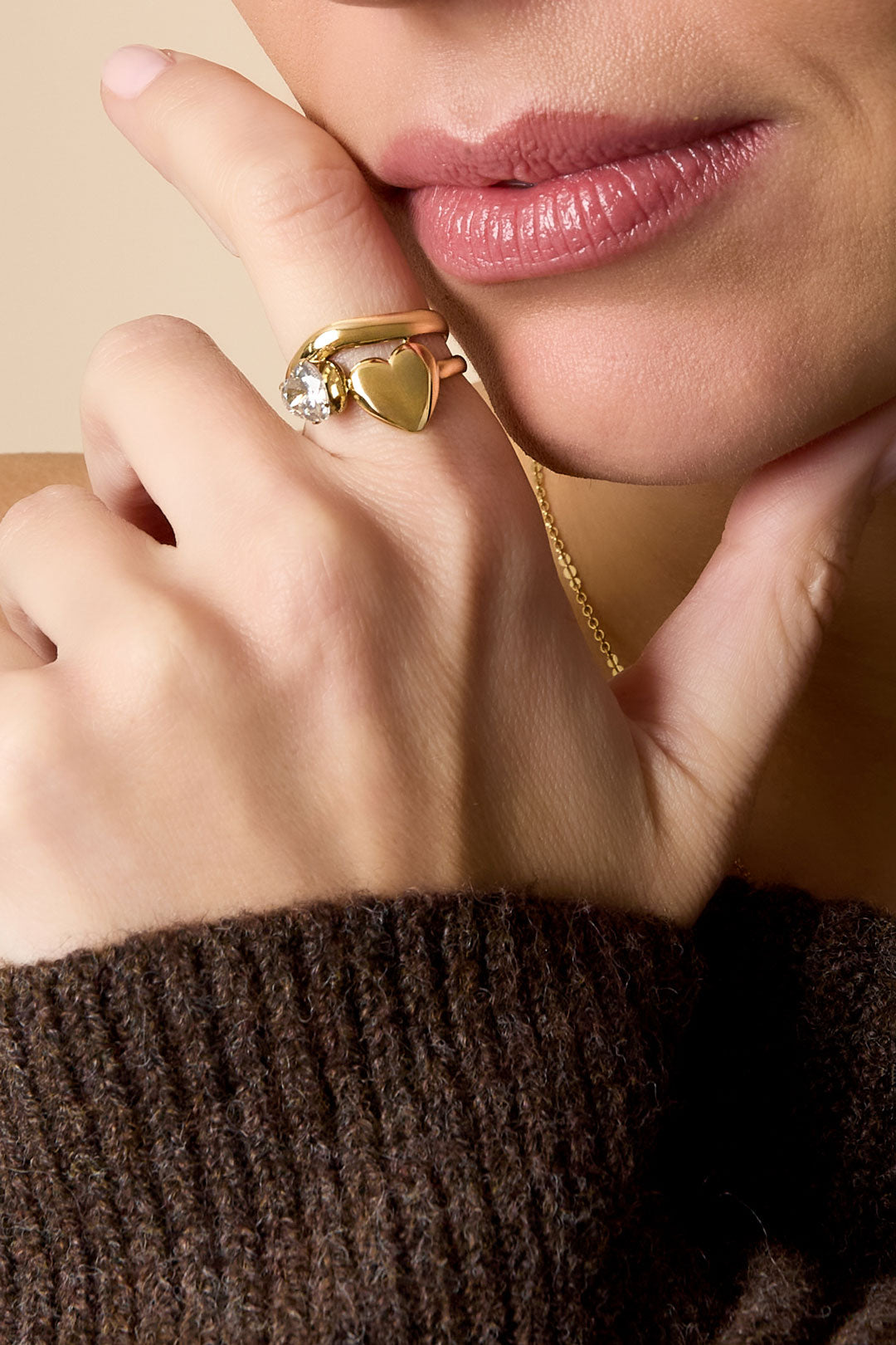 Damen Ring Herz Zirkon | Edelstahl | Goldfarbe