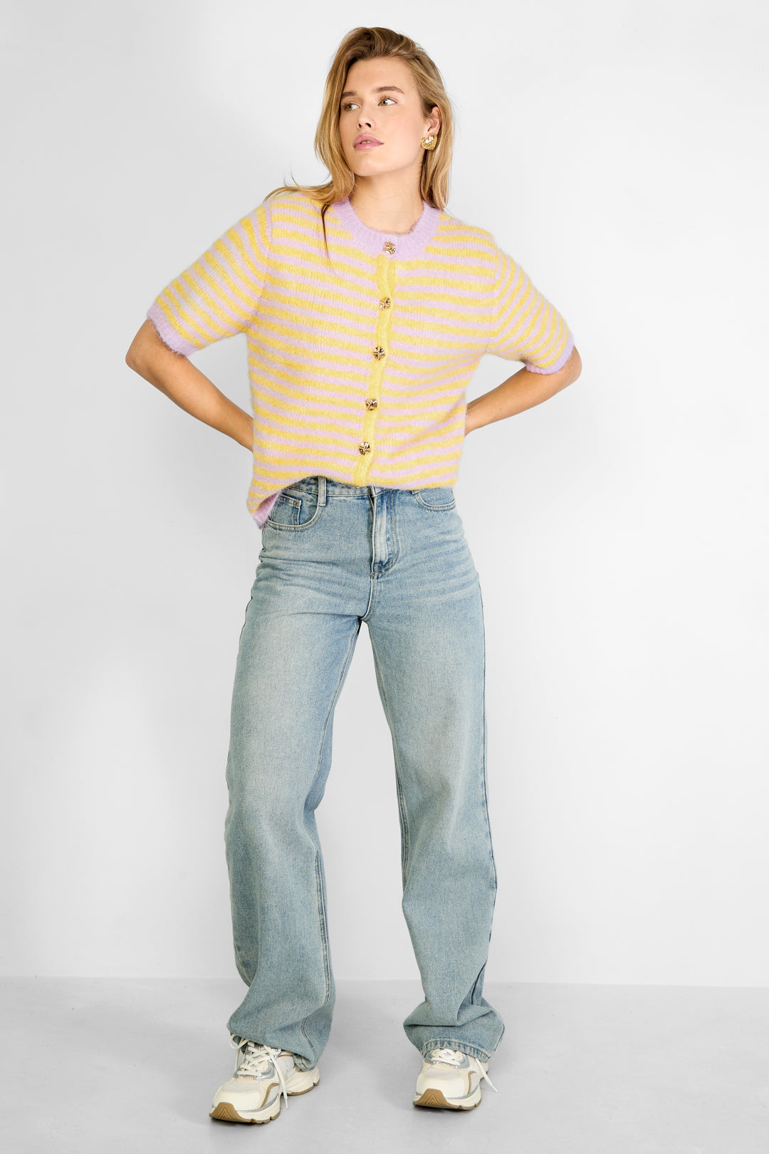 damen weste streifenstrick leicht | polyester | mehrfarbig