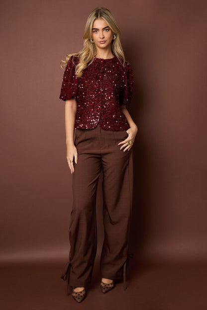 Damen Top Pailletten Kurzarm Elegance | Polyester | Mehrfarbig