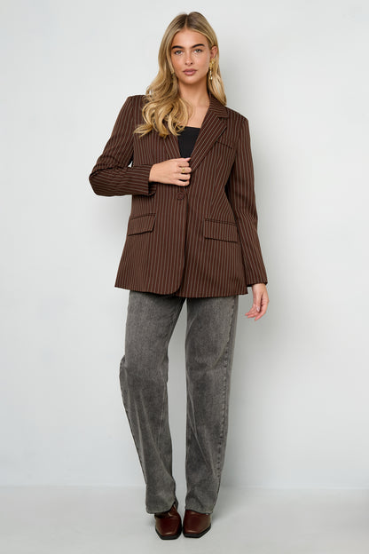 Damen Blazer Asymmetrisch | Streifen | Dunkelgrau & Braun