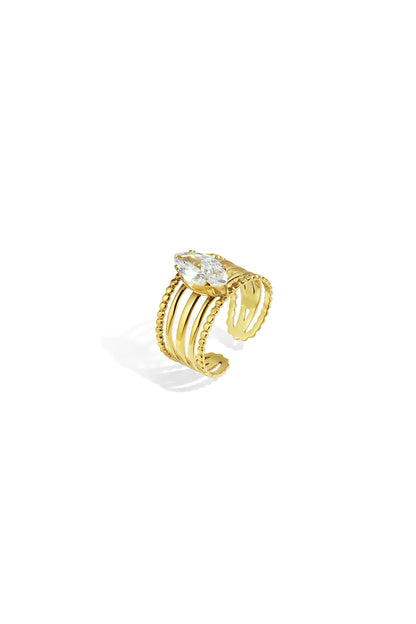 Damen Ring Zirkon Linien | Edelstahl | Goldfarbe