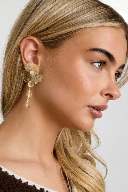 Damen Ohrhänger Blume Strass | Edelstahl | Goldfarbe & Silberfarbe