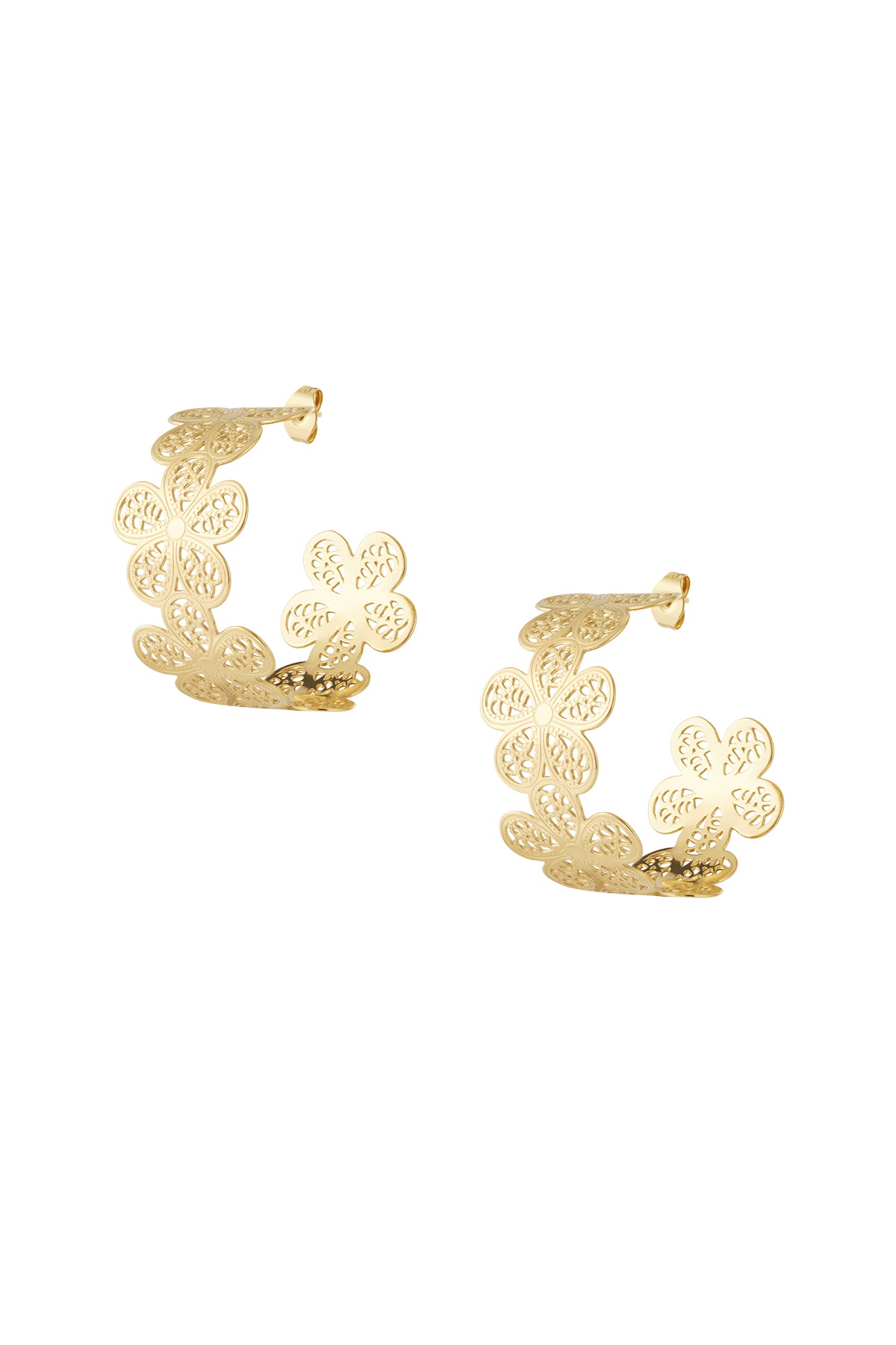 Damen Blumen-Creolen 14K | Edelstahl vergoldet | Goldfarbe