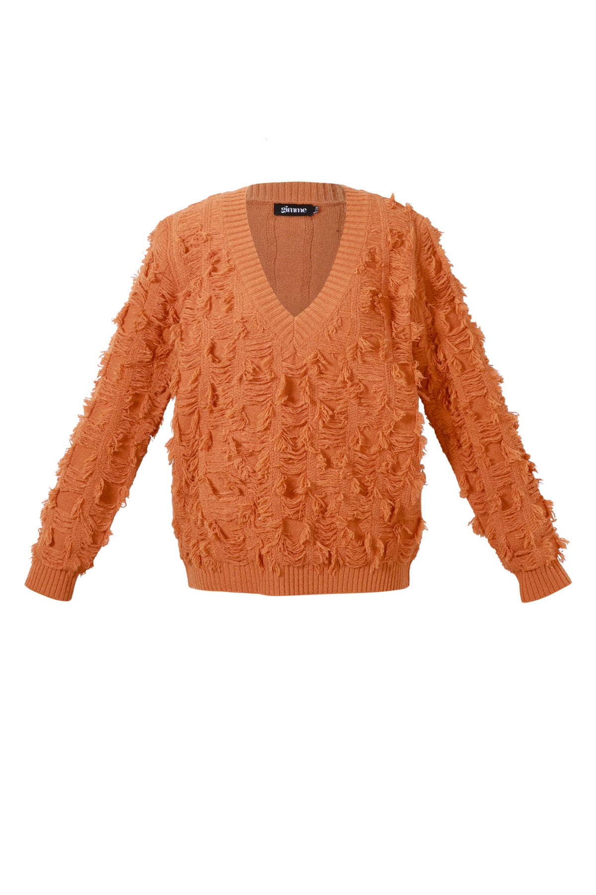 Damen Pullover V-Ausschnitt Fransen | Wolle | Mehrfarbig