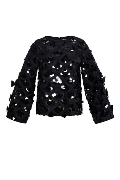 Damen Langarmshirt Pailletten Elegant | Polyester | Schwarz