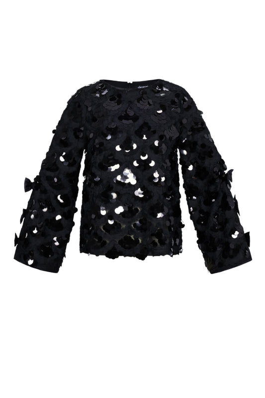Damen Langarmshirt Pailletten Elegant | Polyester | Schwarz