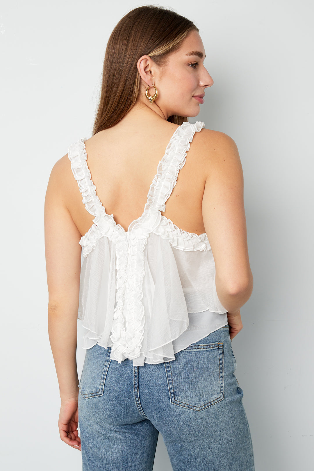 damen trägertop rüschenkante | polyester | weiß