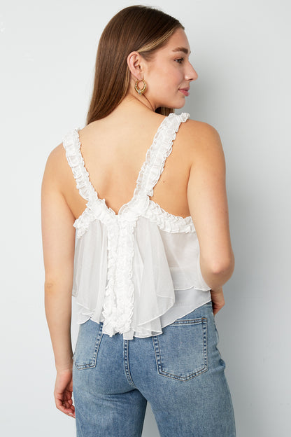 Damen Trägertop Rüschenkante | Polyester | Weiß