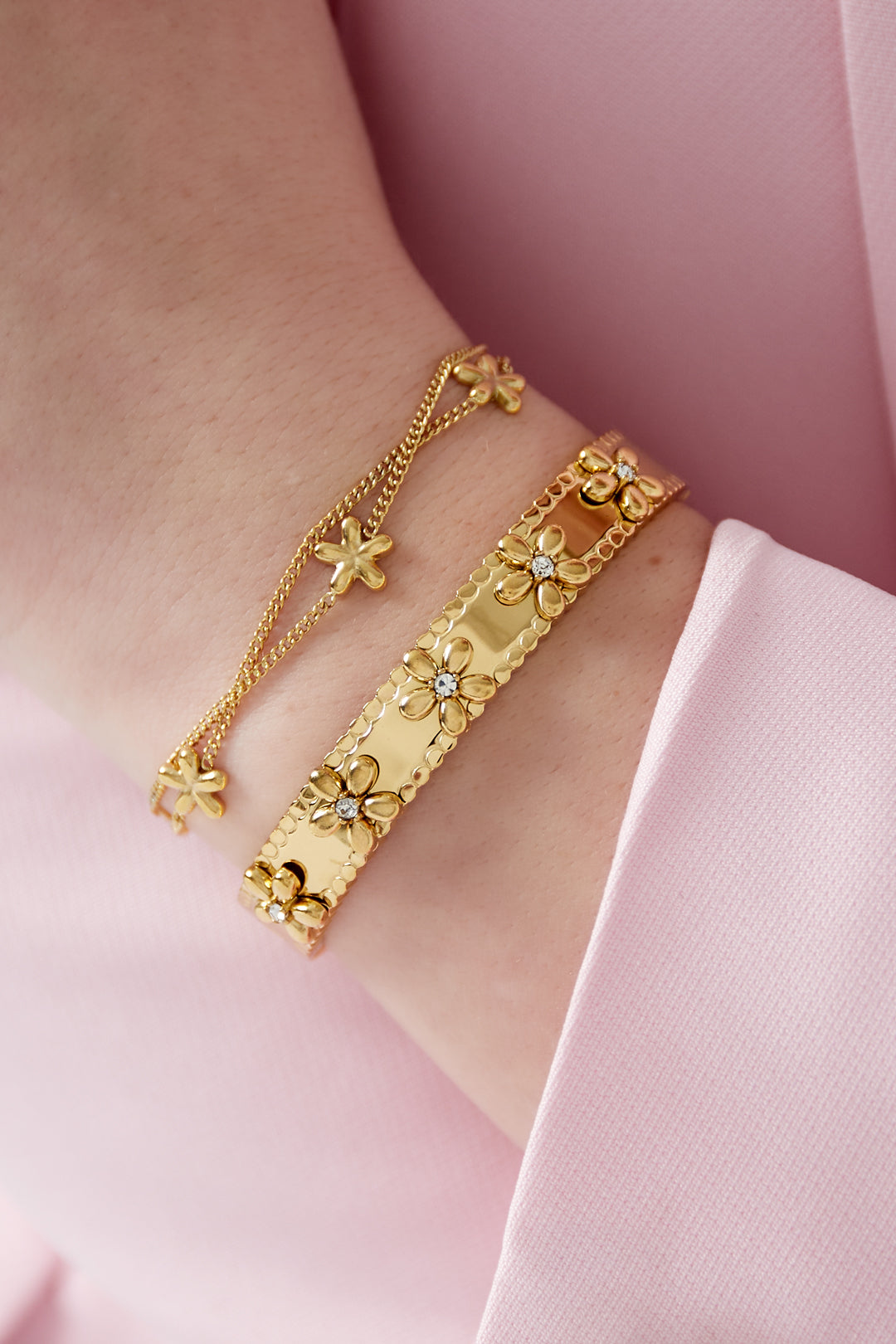 armband blumenparty - goldfarben