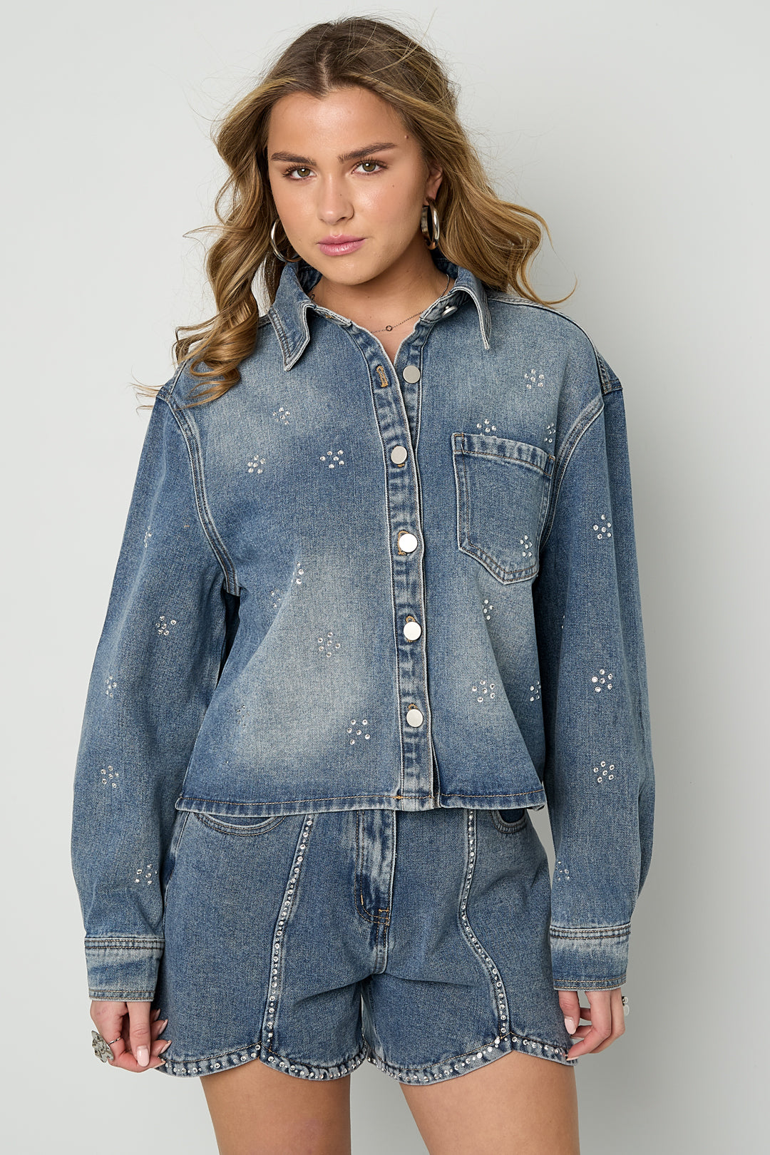 Damen Jeansjacke Strass | Baumwolle | Blau