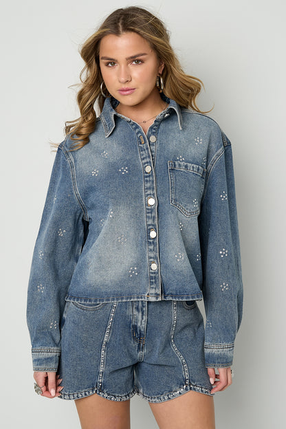 Damen Jeansjacke Strass | Baumwolle | Blau