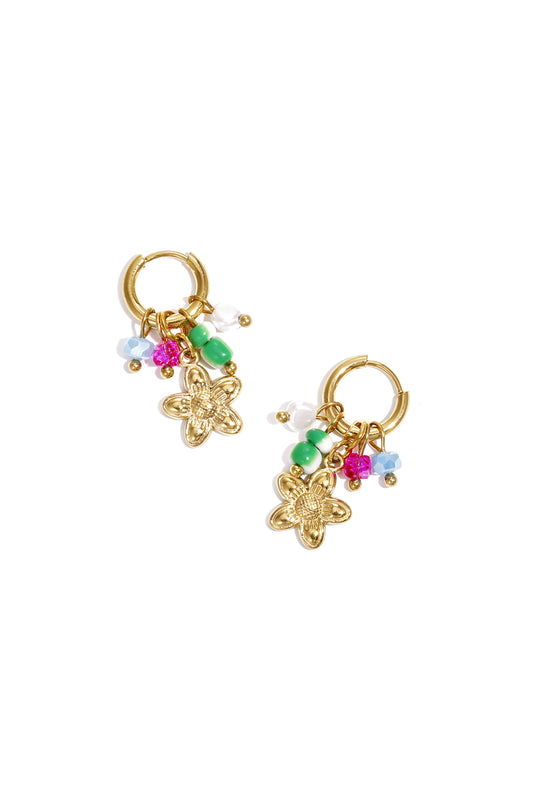 Damen Ohrhänger Blume Kristall Romantisch | Edelstahl | Goldfarbe