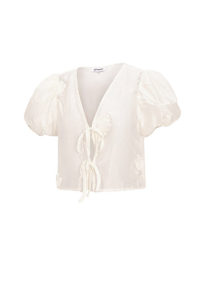Damen Top Boho Blumenprint | Bio-Baumwolle | Weiß