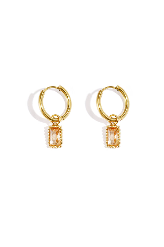 Damen Ohrringe Schleife Zirkon Rechteck | Edelstahl | Rosa, Gold & Grün
