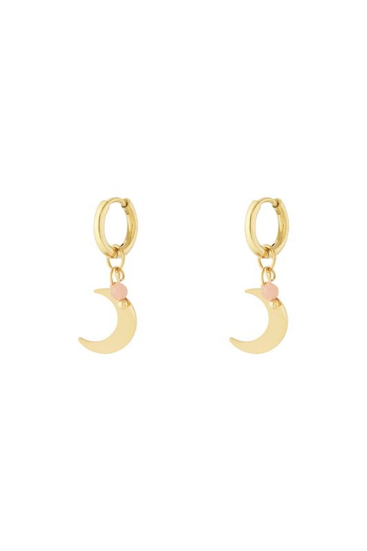 Damen Ohrringe Mond & Perle 14K | Edelstahl vergoldet | Rosa & Blau