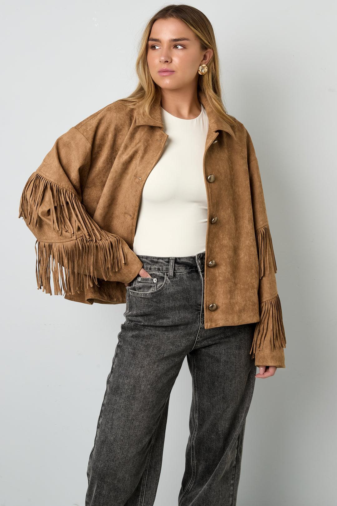 Gewebte Polyesterfaser Damen-Bluse Casual Einfarbig Herbst/Winter Fransen-Detail