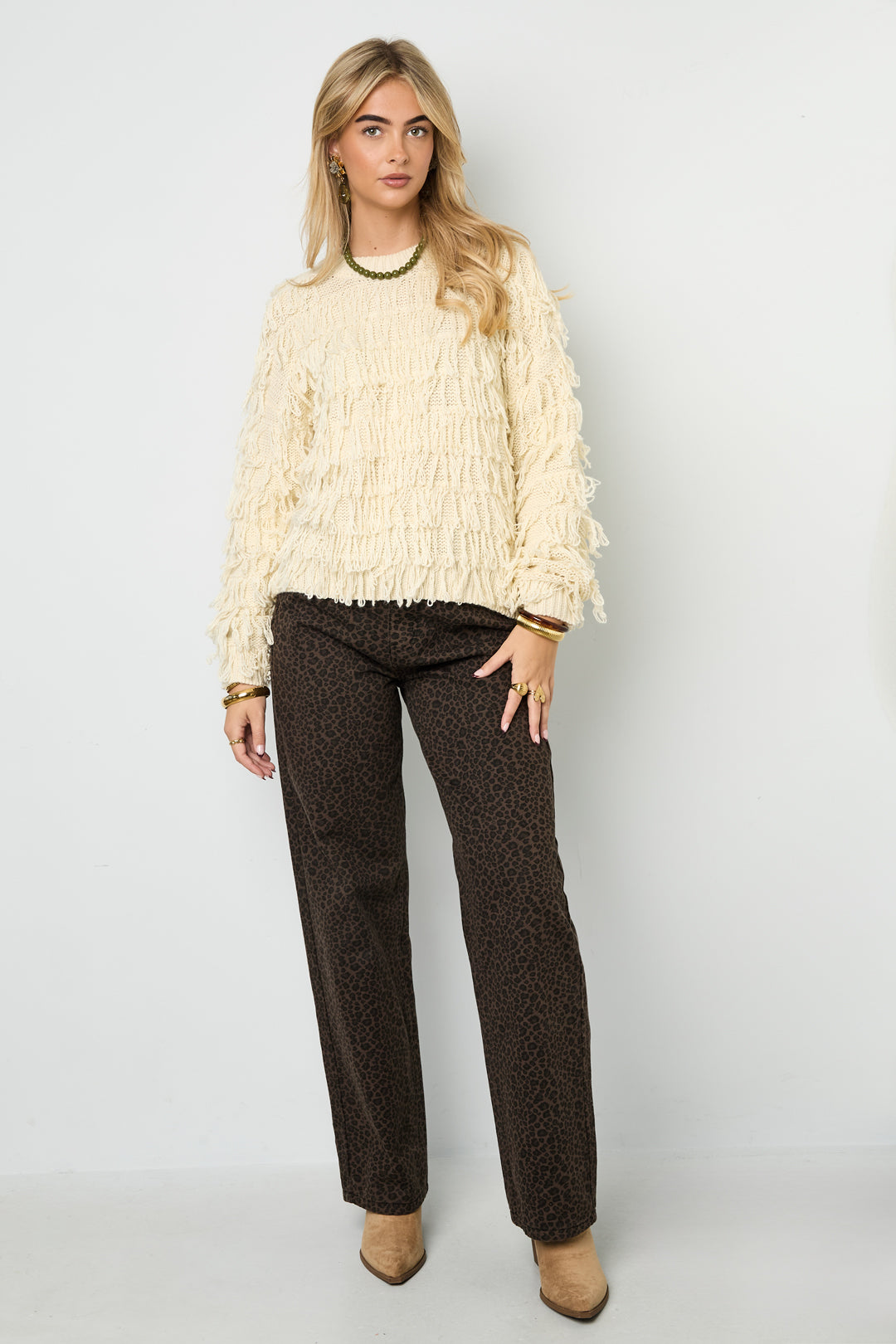 damen pullover fransen oversize | acryl | mehrfarbig